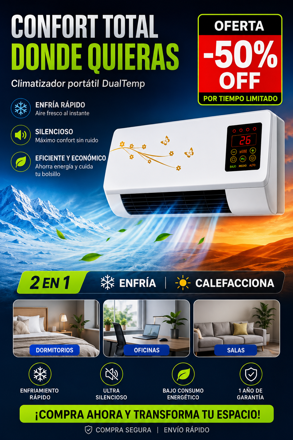 DualTemp - Ventilax Portátil, Potente y Económico 50% OFF
